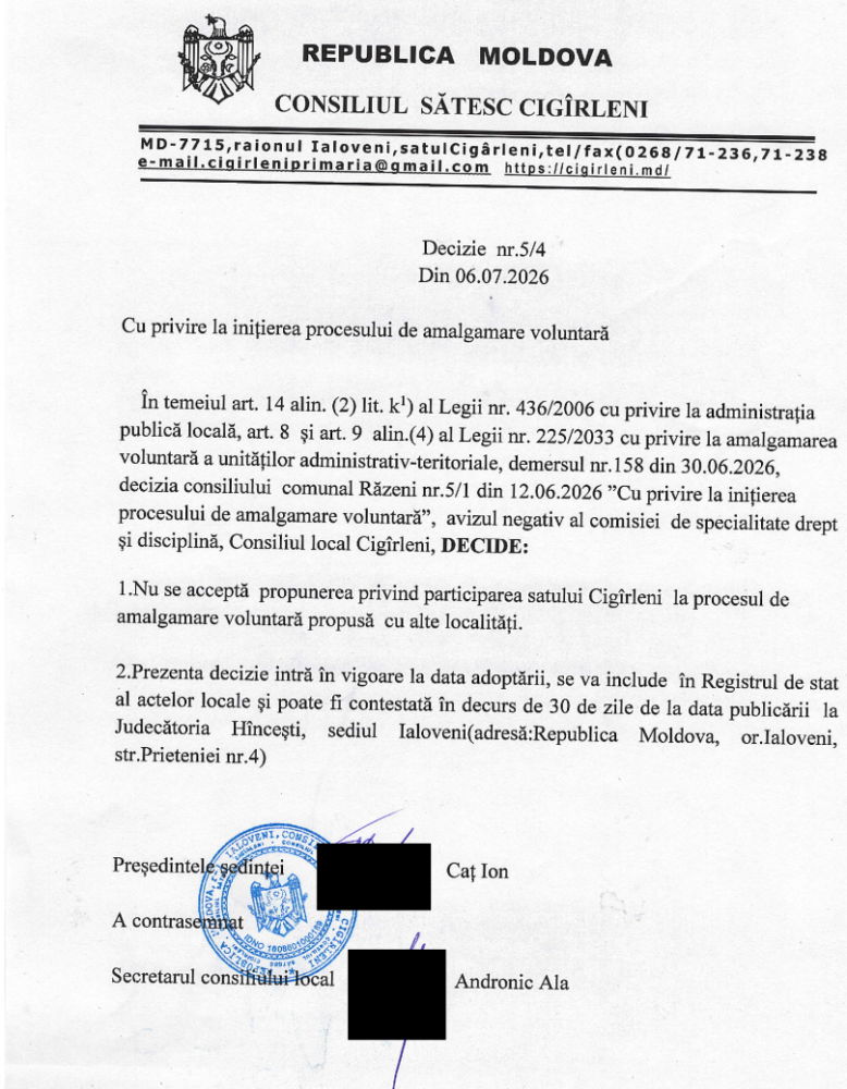 Consilierii din Cigîrleni spun NU amalgamării voluntare 2 Screenshot 2026 07 09T161158.304