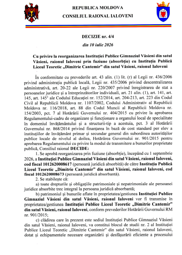 DOC // Gimnaziul din Văsieni va fi absorbit de liceul din localitate, începând cu 1 septembrie 2026 2 Screenshot 2026 07 14T161505.230