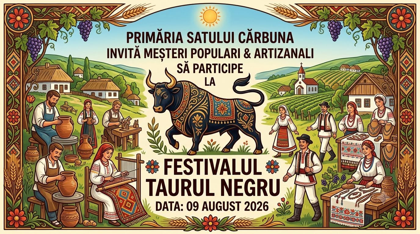 Meșteri populari din regiune, așteptați la Festivalul „Taurul Negru" din Cărbuna 1 festival taurul negru 2026